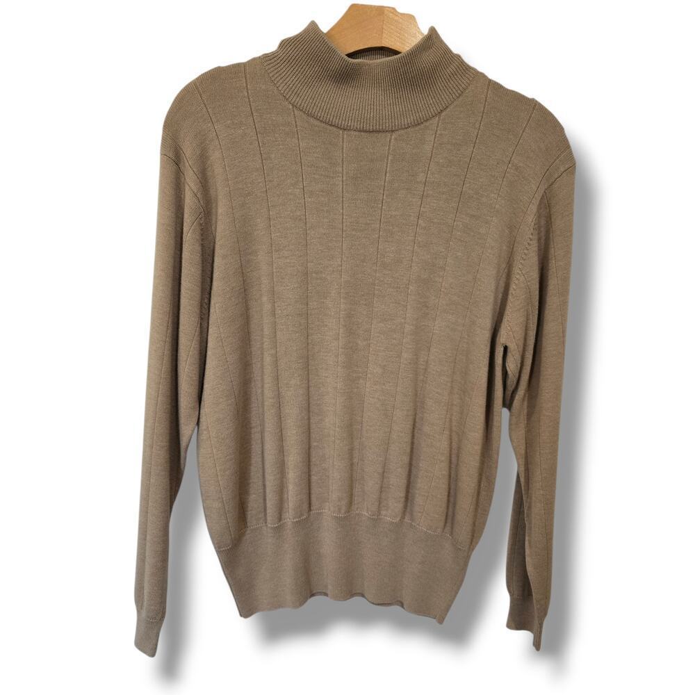 Dressbarn Camel Tan Ribbed Mock Neck Lightweight Sweater Medium